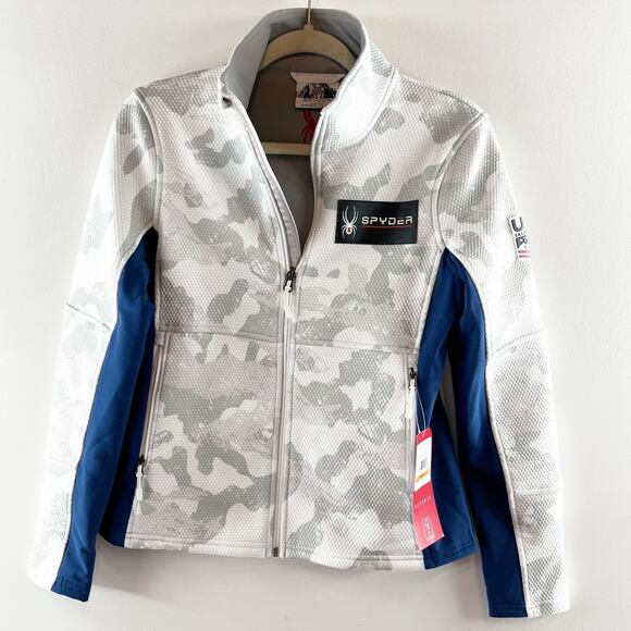 Spyder US Ski Team Encore Full Zip Fleece Jacket Snow Camo White Small - Picture 1 of 7